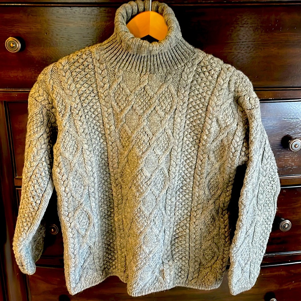 J. Crew Gray Cable Knit Turtleneck Sweater